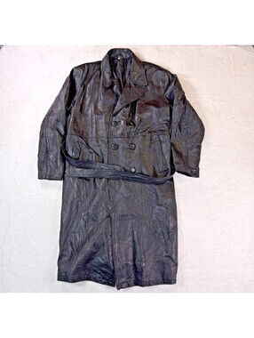 Vintage 80's 90's Black Genuine Leather Patchwork Trench Coat Belted XL